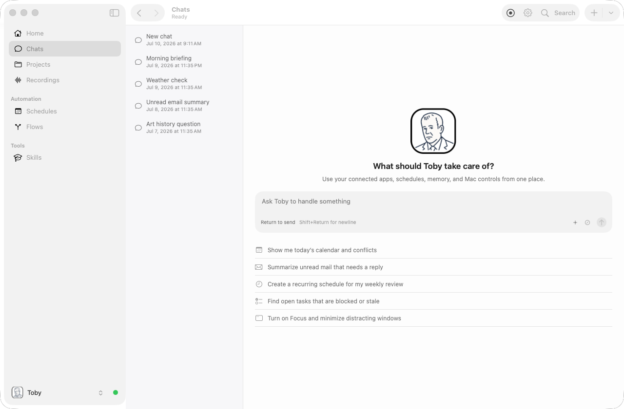 Toby.app new chat session