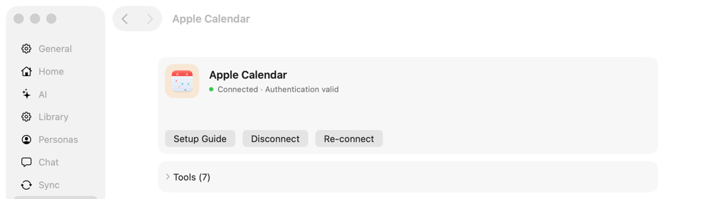 Apple Calendar connected and ready