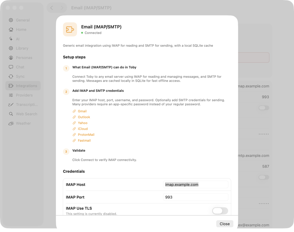 The Email setup guide, with links for common mail providers