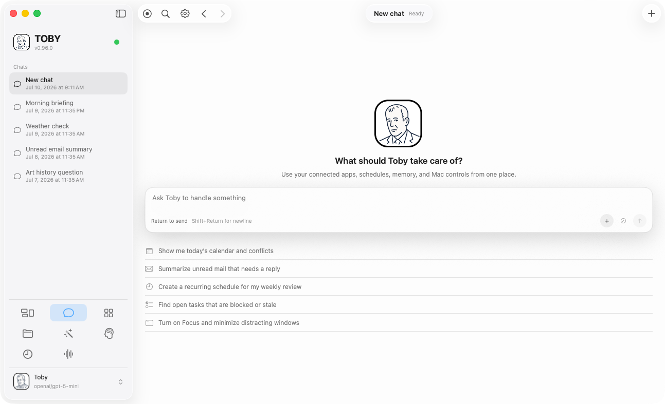 Toby.app main chat window