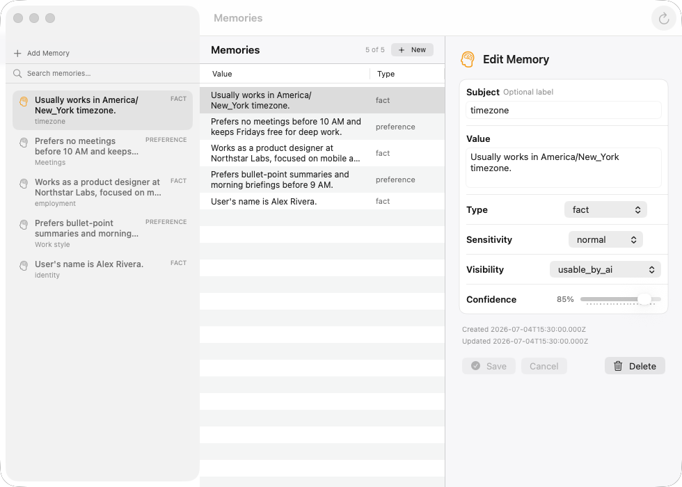 Toby.app Memories window
