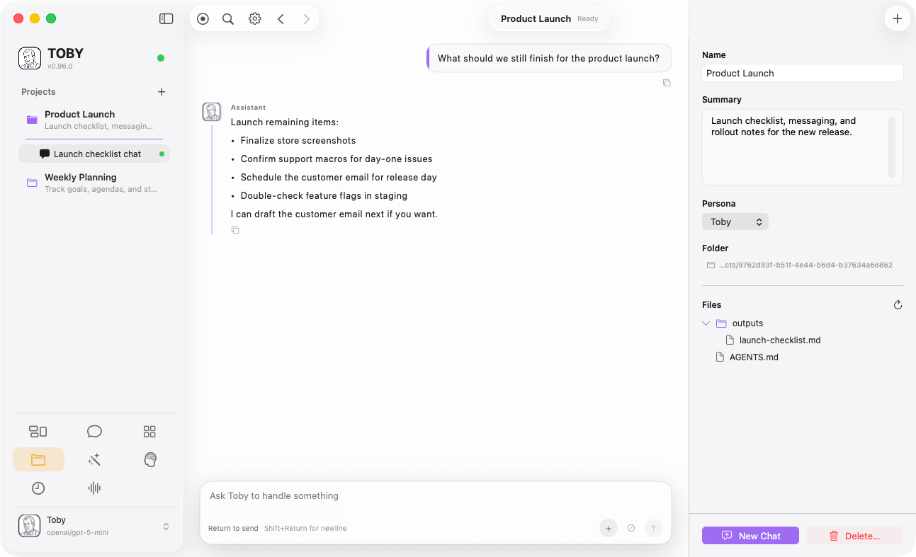 Toby.app Projects workspace