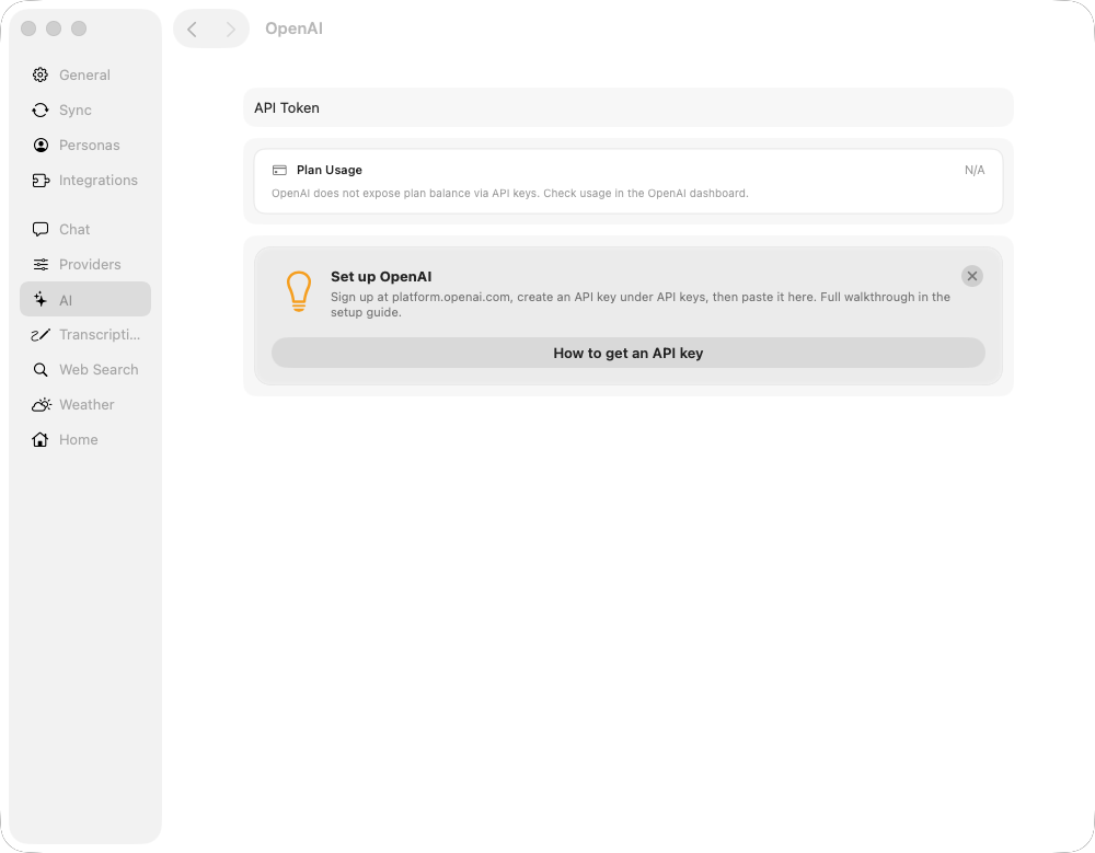 Toby.app OpenAI configuration