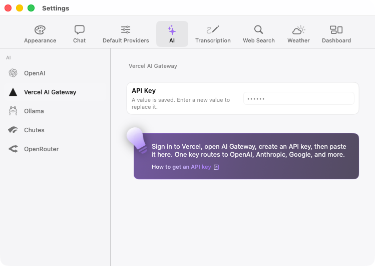 Toby.app Vercel AI Gateway configuration